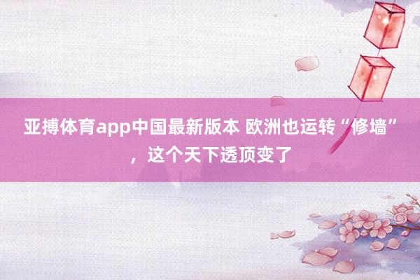 亚搏体育app中国最新版本 欧洲也运转“修墙”，这个天下透顶变了