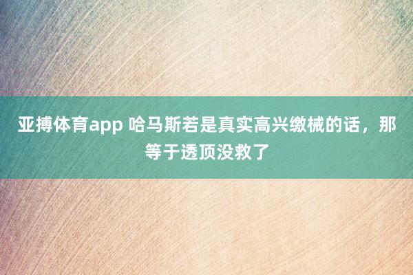 亚搏体育app 哈马斯若是真实高兴缴械的话，那等于透顶没救了